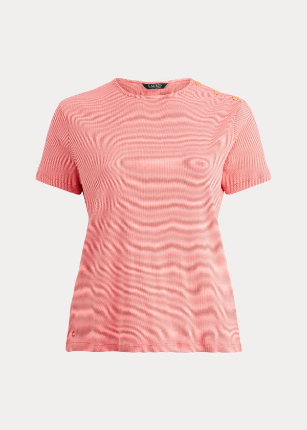 Women's Ralph Lauren Button-Trim Striped Cotton Tops | 638409ACV